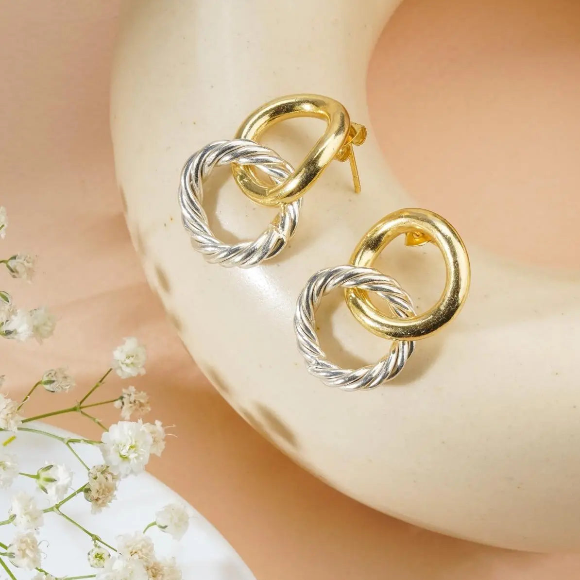 Dual Plated Circular Linked Earrings Cackle With Love