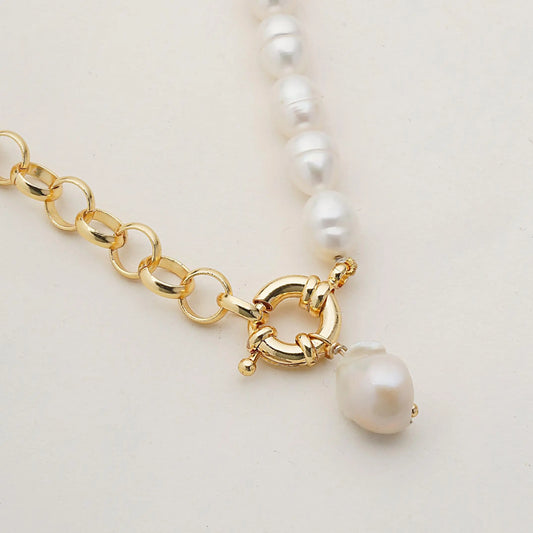 Half Pearl Half Chain Necklace Cackle With Love