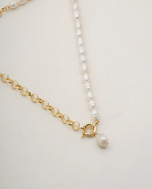 Half Pearl Half Chain Necklace Cackle With Love
