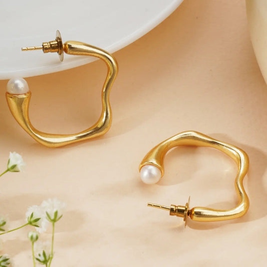 Wavy Pearl Hoops Cackle With Love