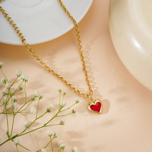 Red Heart Pendant Necklace Gold Love Heart Necklaces Fashion Clavicle Chain  Adjustable Beach Chain Jewerly for Women and Girls